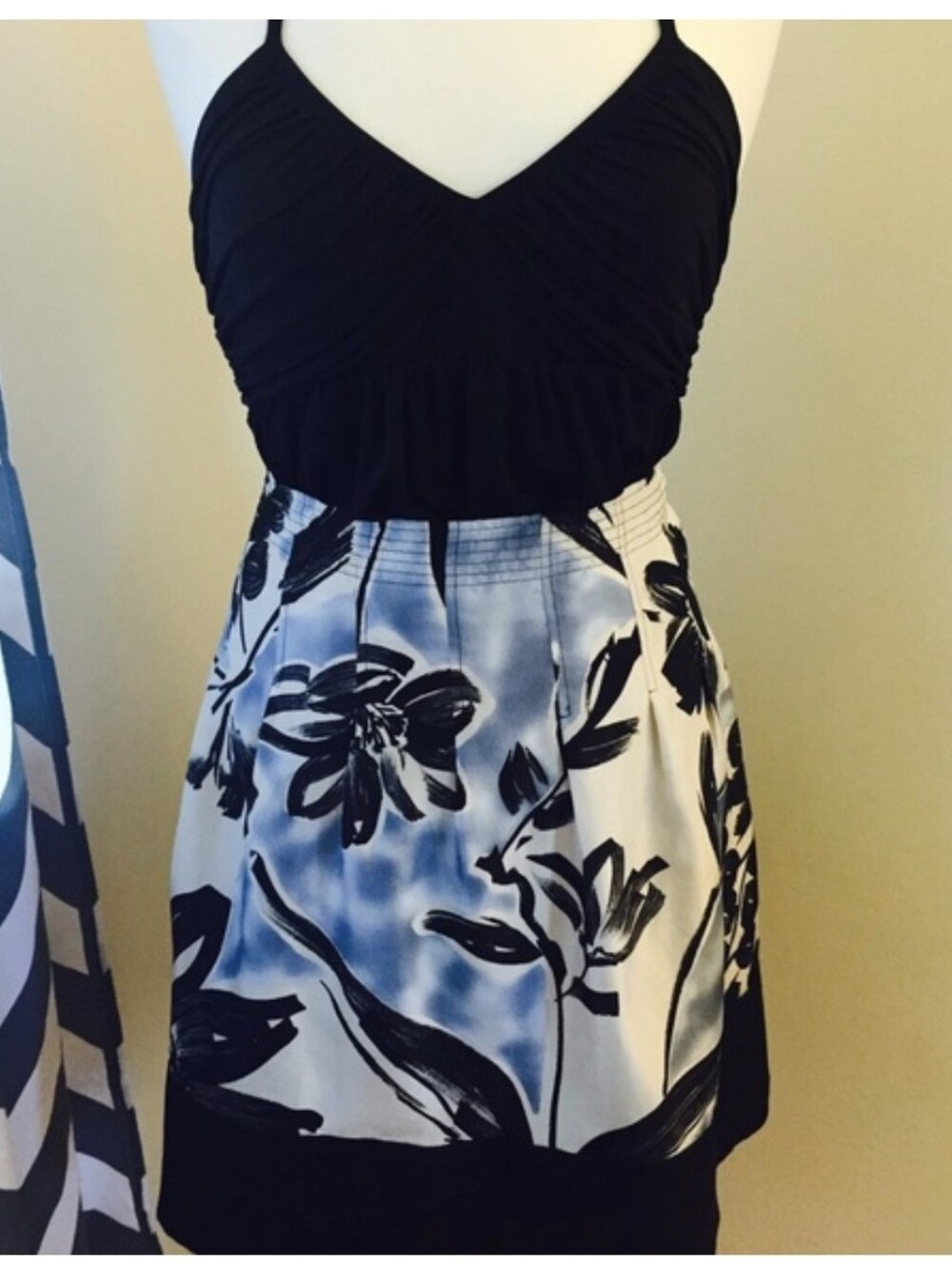 BCBG | Silk Floral A-Line Dress with Blue Accents